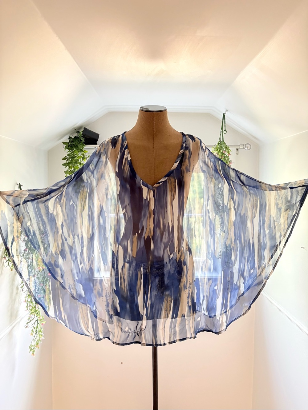 Sheer Watercolor Tie-Dye Blue Poncho